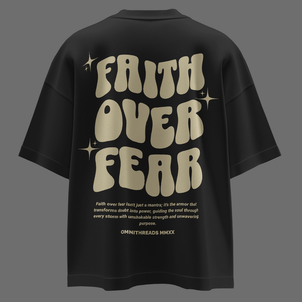 Faith Over Fear Retro - Oversize Deep Drop Shoulder Tee