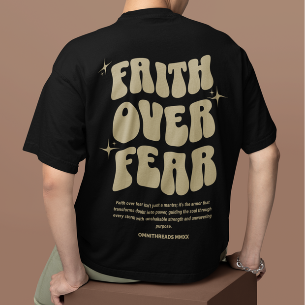 Faith Over Fear Retro - Oversize Deep Drop Shoulder Tee