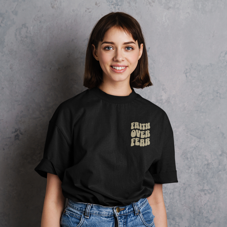 Faith Over Fear Retro - Oversize Deep Drop Shoulder Tee