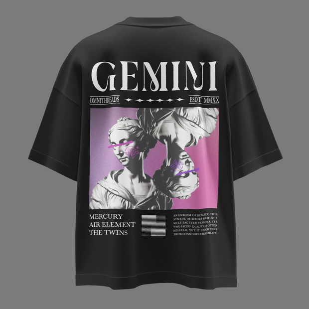 Gemini Duality - Oversize Deep Drop Shoulder Tee