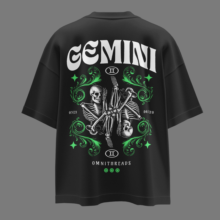 Two Sided Gemini - Oversize Deep Drop Shoulder Tee